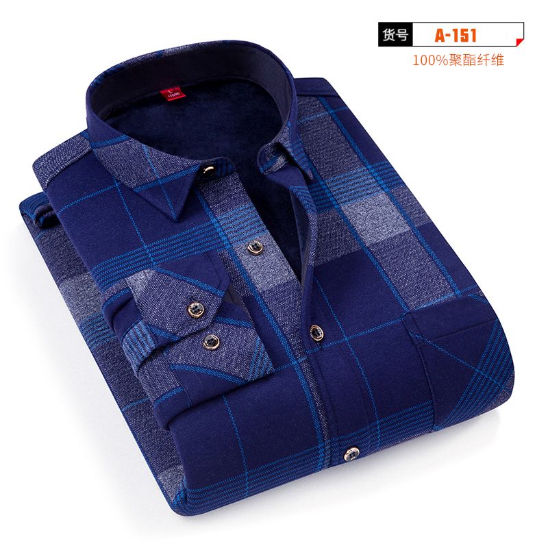 Winter pure cotton men's warm shirts with added fleece and thickened all-cotton solid-color business shirts are in vogue Specification image