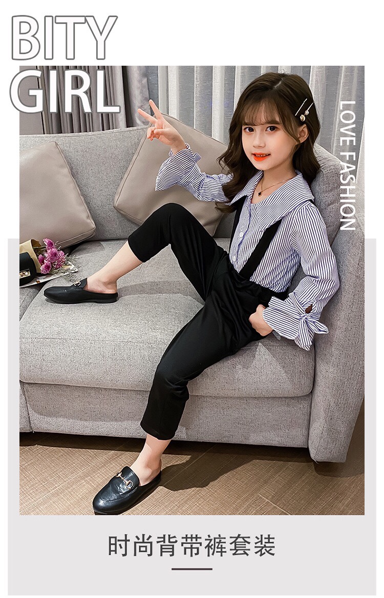 Girls' black plaid pants set for spring and Autumn 2024 New style trendy and stylish long pants, children's loose pants two-piece set undefined