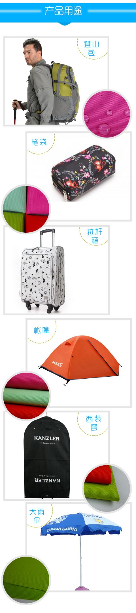 The new best-selling polyester 1000D waterproof PU fabric for wardrobes, dust covers, aprons and bags can be customized based on samples detail image 4