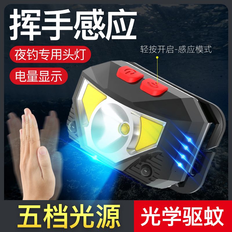 跨境新款led感应强光头灯 户外迷你USB充电头戴式手电 钓鱼头灯