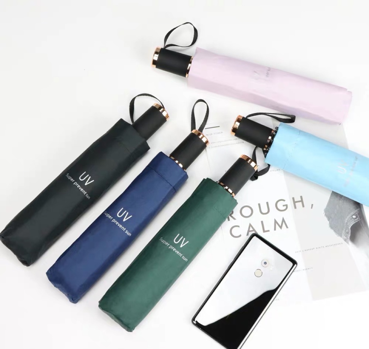 8k黑胶素色商务伞uv三折伞晴雨伞 折叠伞