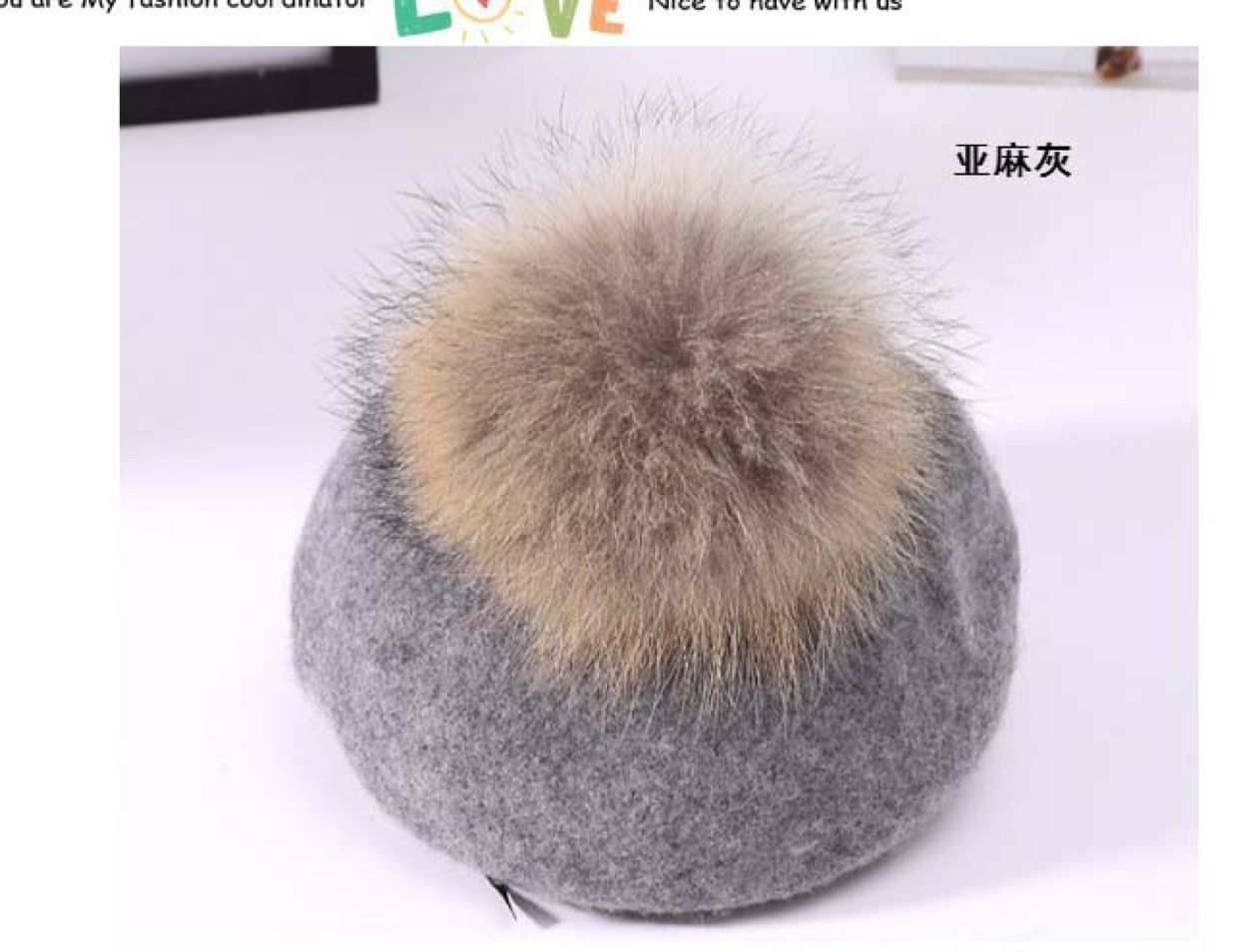 All-wool mink pom-poms fashionable beret New Year's style flat-brimmed fisherman's hat business outfit paired with a business hat detail image 6