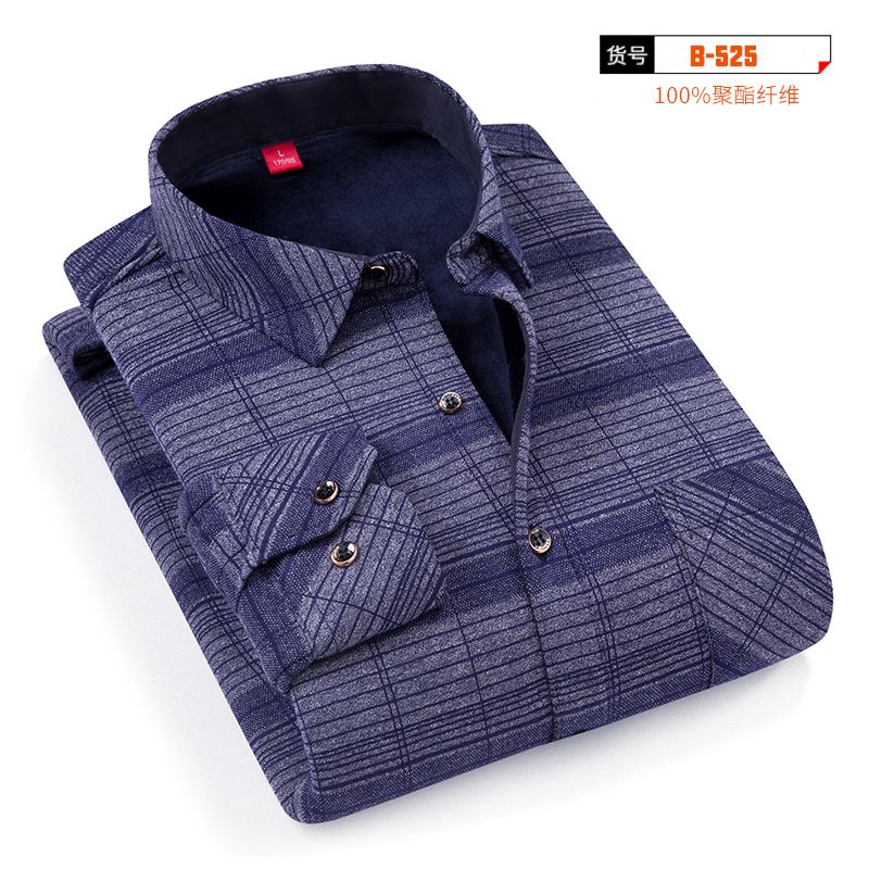 Winter pure cotton men's warm shirts with added fleece and thickening, all-cotton solid color, added fat and plus-size business shirts are in vogue Specification image