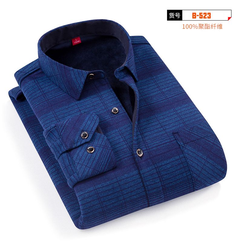 Winter pure cotton men's warm shirts with added fleece and thickening, all-cotton solid color, added fat and plus-size business shirts are in vogue details Picture