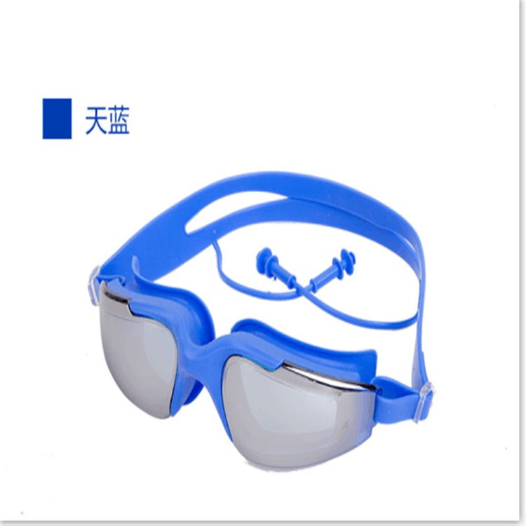 Feiduo swimming goggles: New adult waterproof and anti-fog one-piece earplugs, electroplated goggles, large frame swimming goggles detail image 9