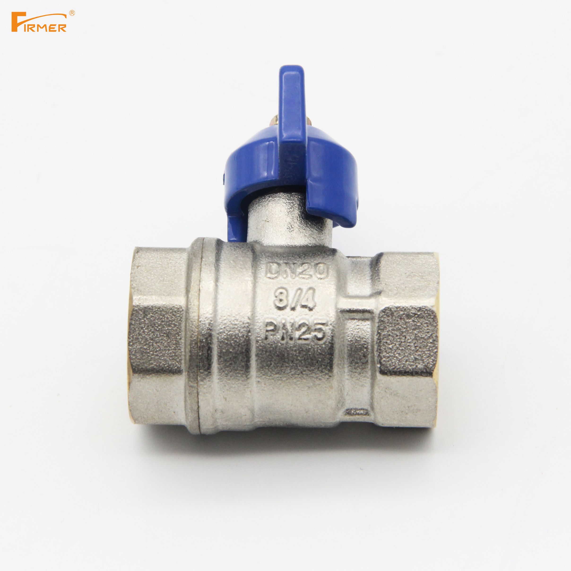 FIRMER all-copper butterfly handle ball valve, nickel-plated copper rod, copper ball, PTFE sealing gasket details Picture