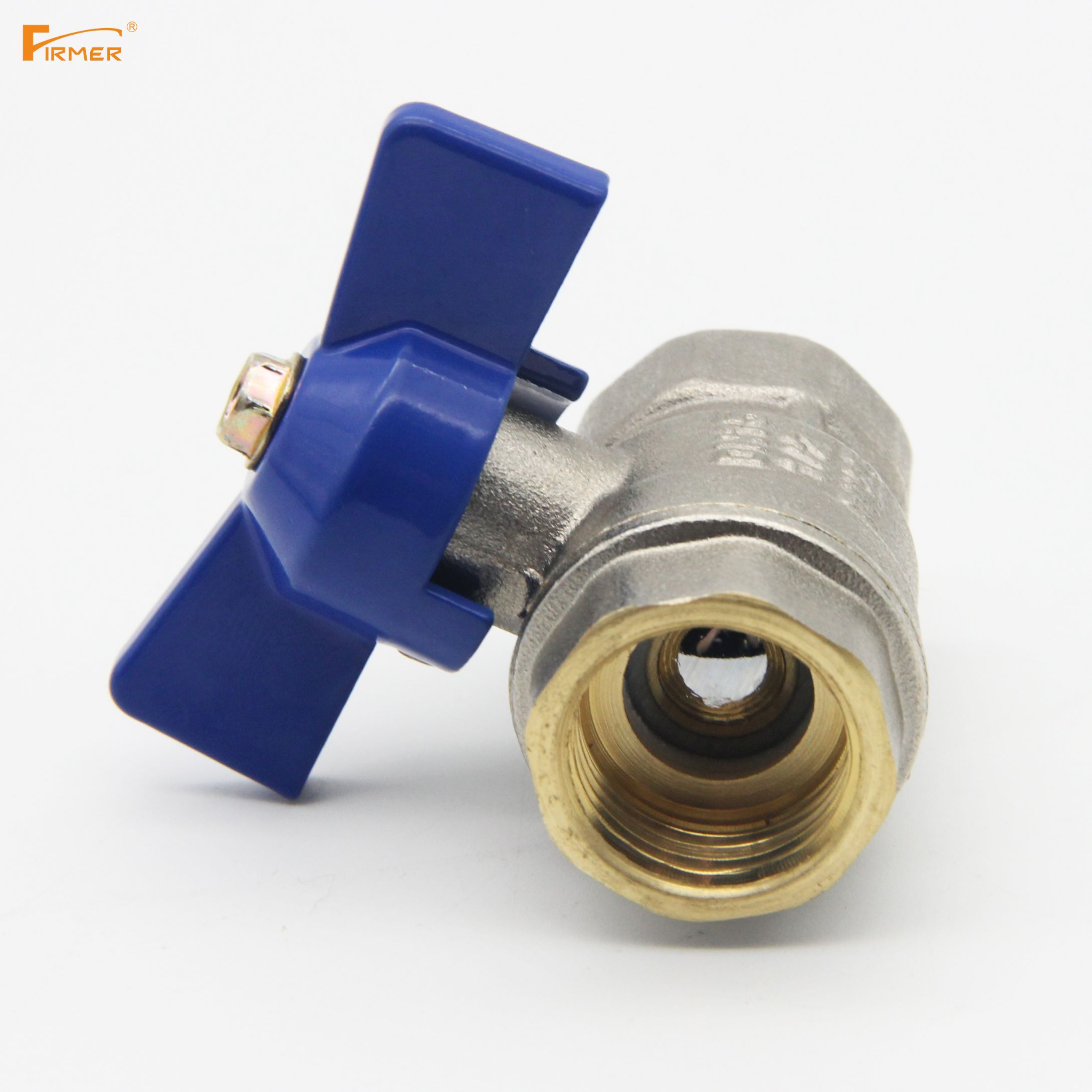 FIRMER all-copper butterfly handle ball valve, nickel-plated copper rod, copper ball, PTFE sealing gasket Item Picture