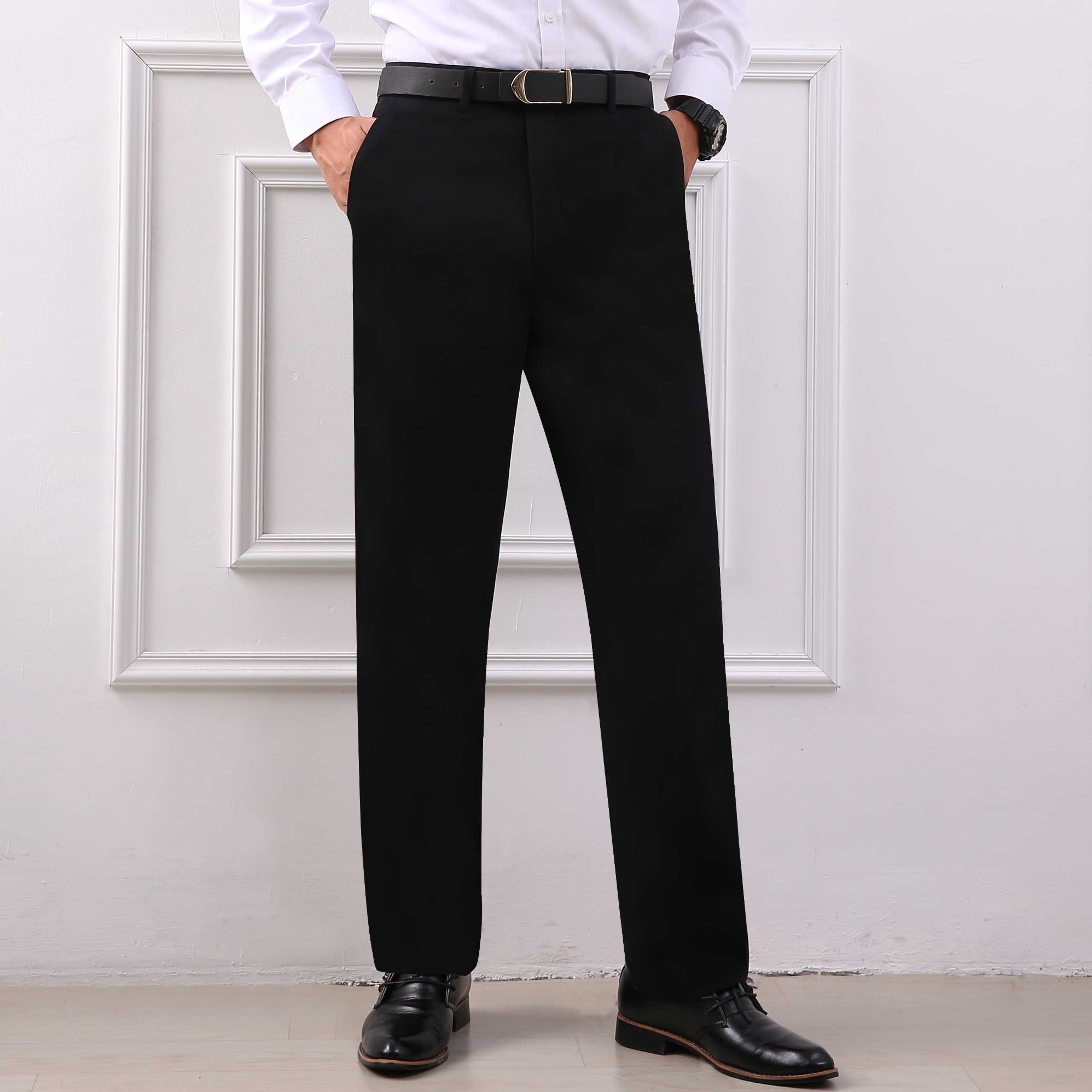 Autumn and winter men's anti-wrinkle no-iron trousers, business attire, high-waisted men's trousers for middle-aged and elderly people, loose suits, long trousers Specification image