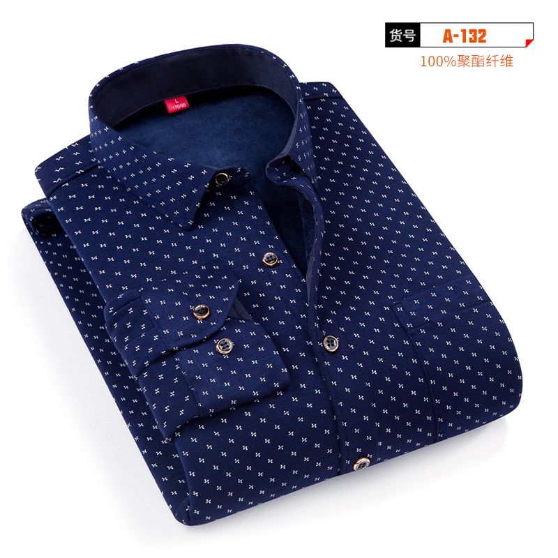 Winter pure cotton men's warm shirt with fleece and thickened, all-cotton solid color, fat and plus-size business shirt Specification image