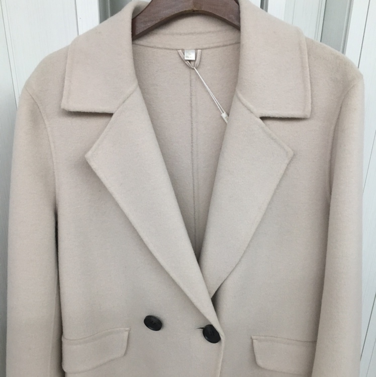 Double-sided cashmere coat double-breasted fashion classic sedate durable beige XL size full figure