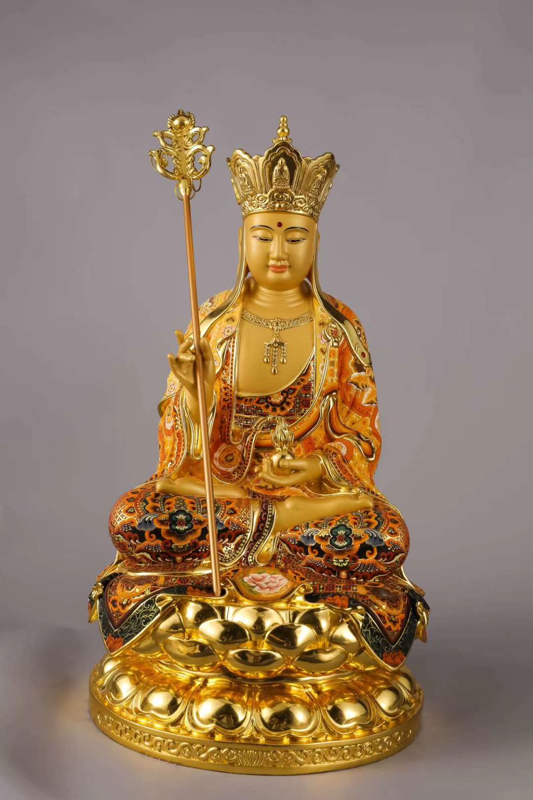 紫竹莲精品铜佛像黄金彩手工彩绘娑婆三圣三宝佛释迦地藏观音药师佛像居家风水摆件006详情图1