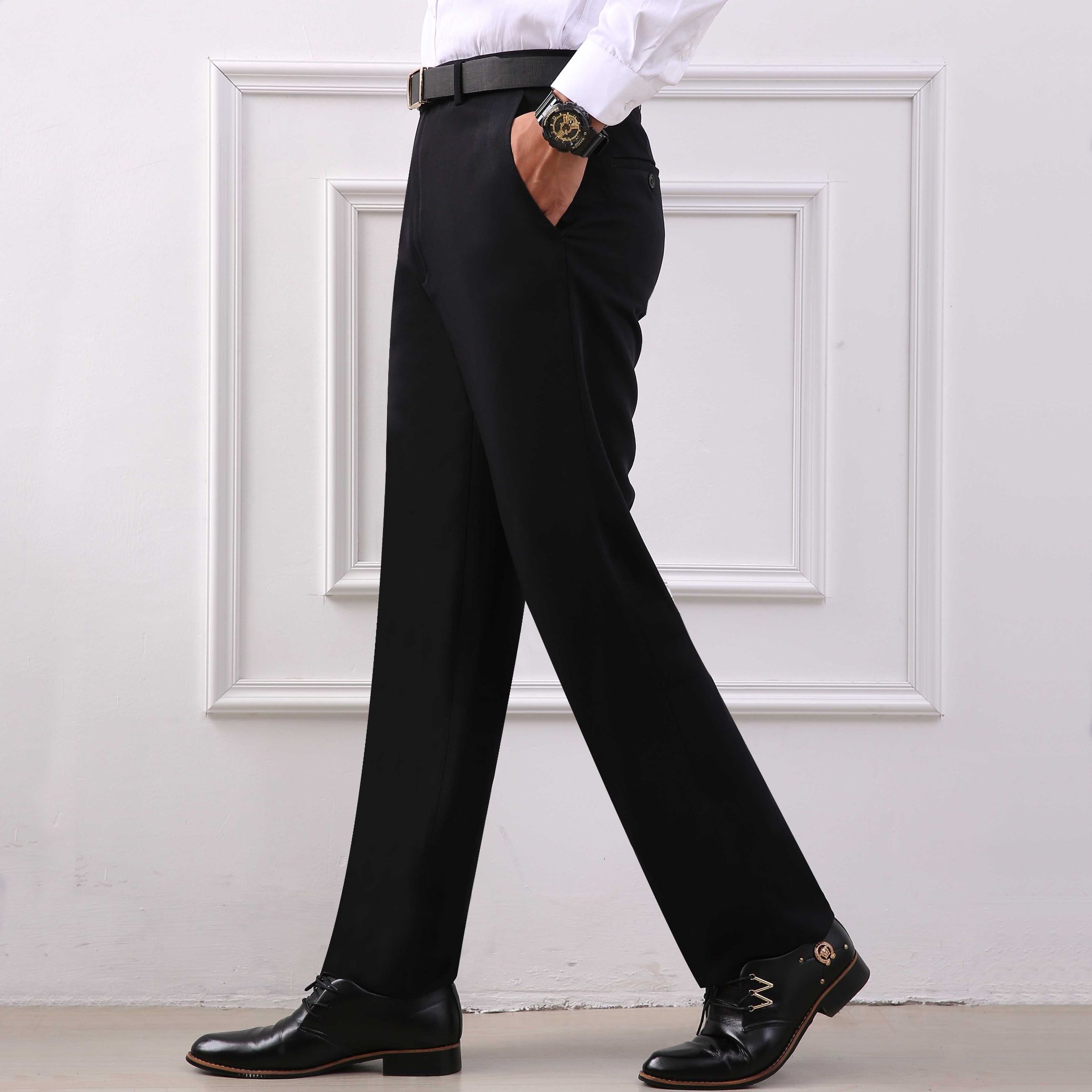 Autumn and winter men's anti-wrinkle non-ironing trousers, business wear, high-waisted men's trousers for middle-aged and elderly people, casual suits, long trousers Specification image