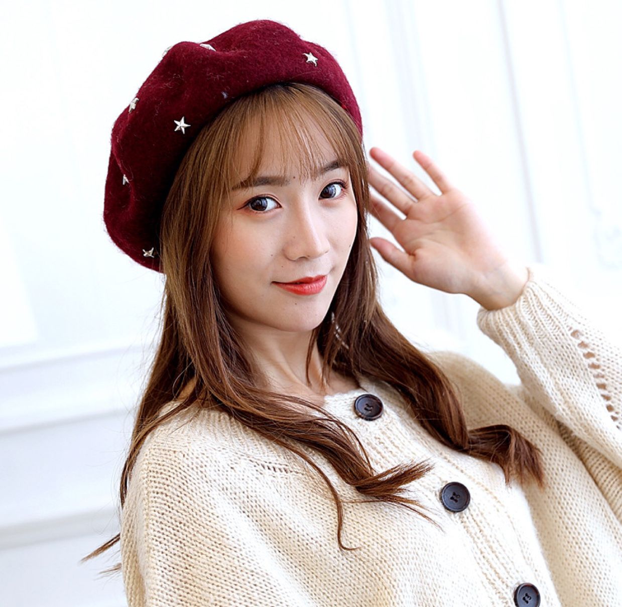 All-wool five-star felt beret, New Year's fashionable professional hat, women's fisherman's hat, flat-brimmed hat, Korean style versatile and warm hat detail image 4