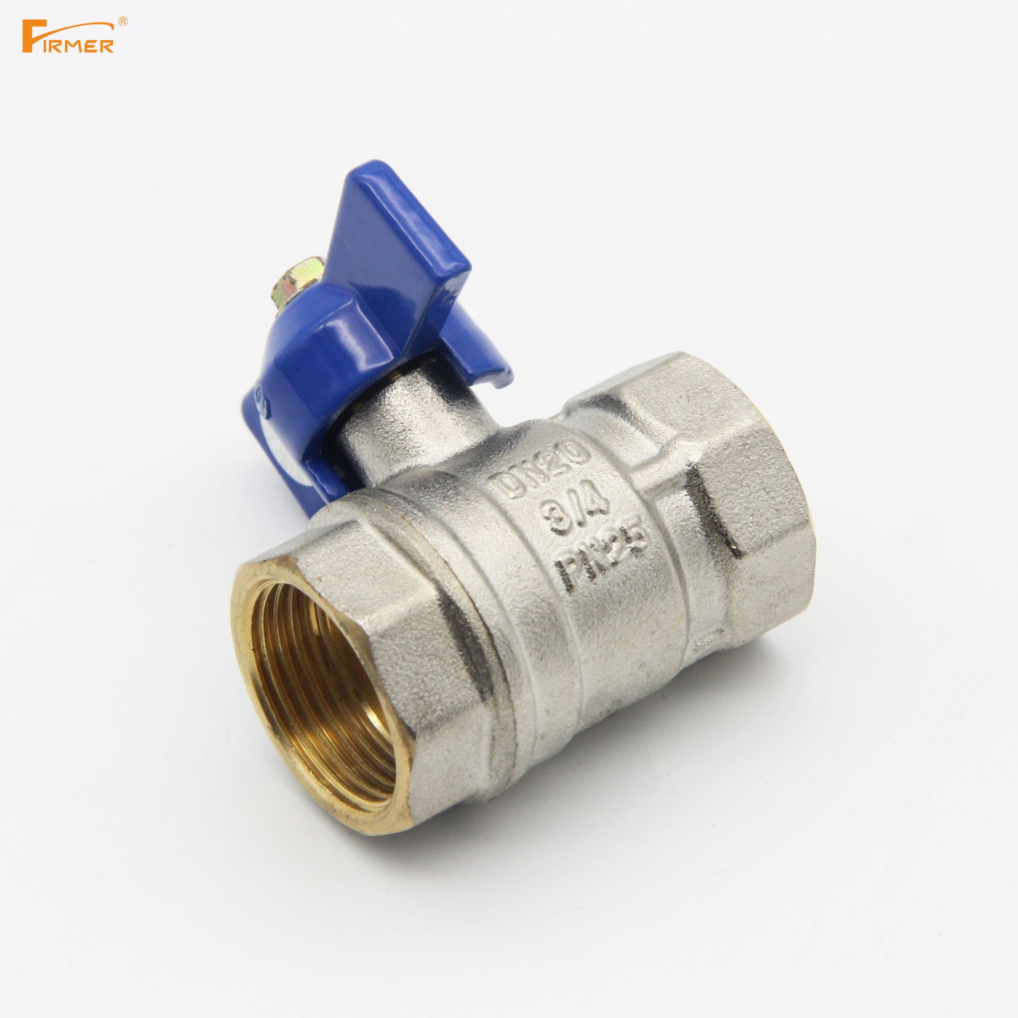 FIRMER all copper butterfly handle ball valve nickel plated copper rod copper ball PTFE seal gasket thumbnail