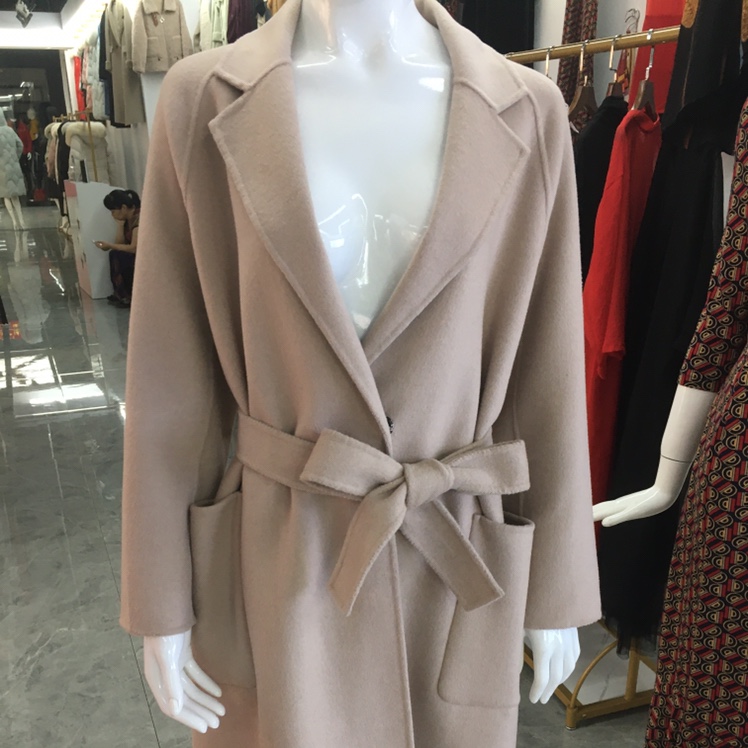 Double-sided cashmere coat belt fashion classic stable atmosphere noble beige durable full figure