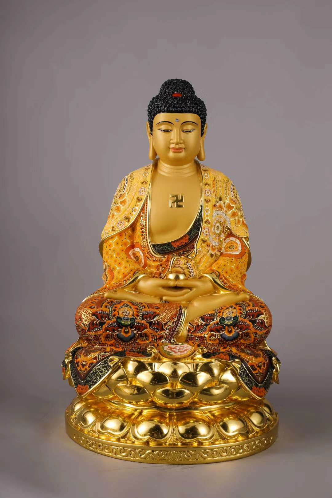 紫竹莲精品铜佛像黄金彩手工彩绘娑婆三圣三宝佛释迦地藏观音药师佛像居家风水摆件006详情图2