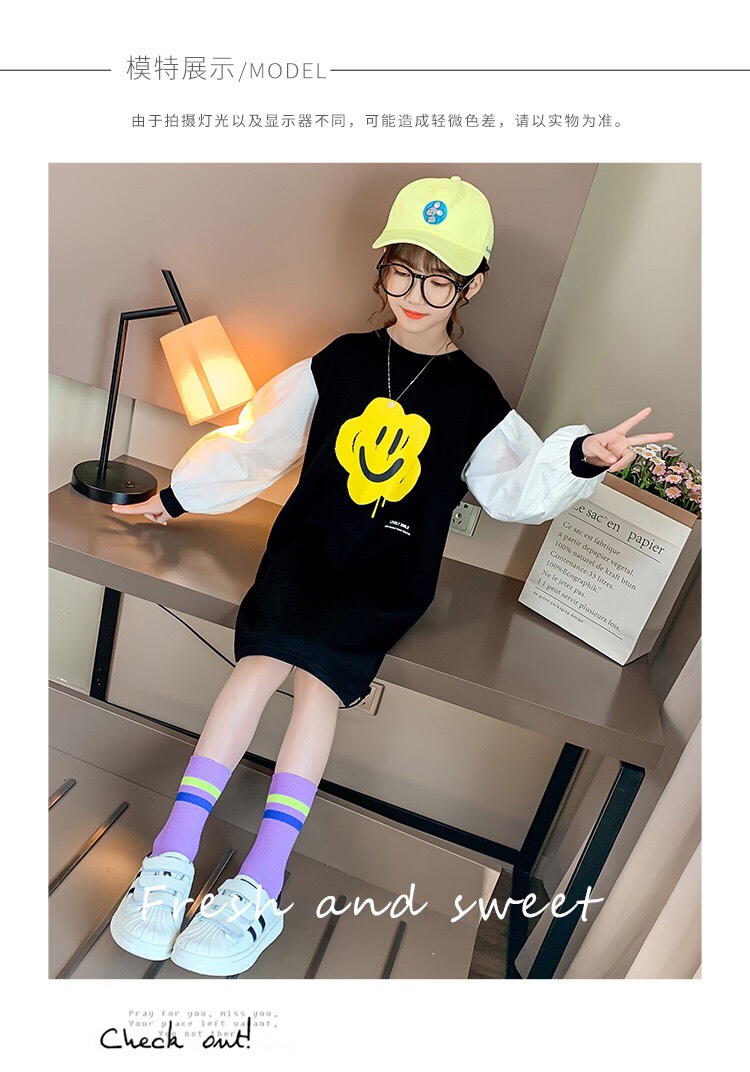 女童笑脸童裙2020童装秋装新款中大童中长款连衣裙潮儿童卫衣代发产品图