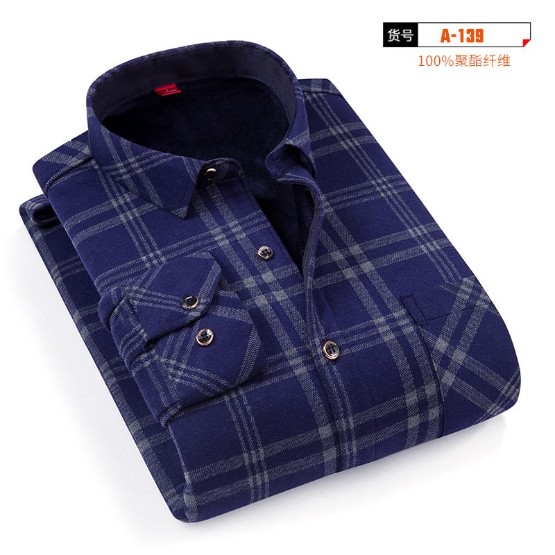 Winter pure cotton men's warm shirts with added fleece and thickened, all-cotton solid color, added fat and oversized, business fat shirt trend details Picture