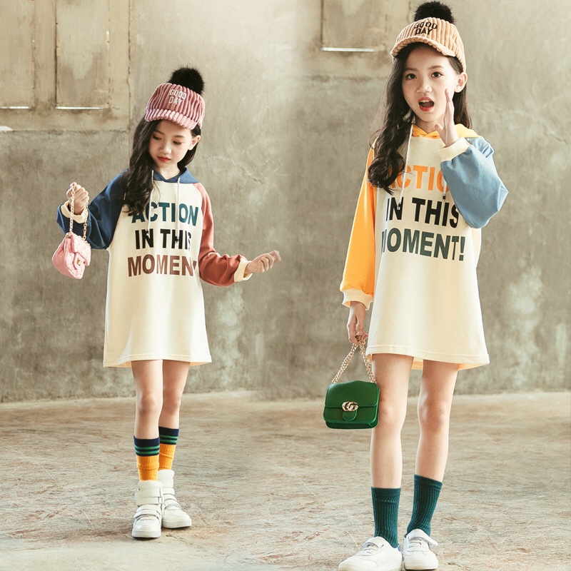 Girl's Spring and Autumn style new hoodie girls skirt long style dress girls style autumn dress children skirt long sleeves full figure
