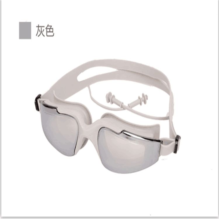 Feiduo swimming goggles: New adult waterproof and anti-fog one-piece earplugs, electroplated goggles, large frame swimming goggles detail image 7