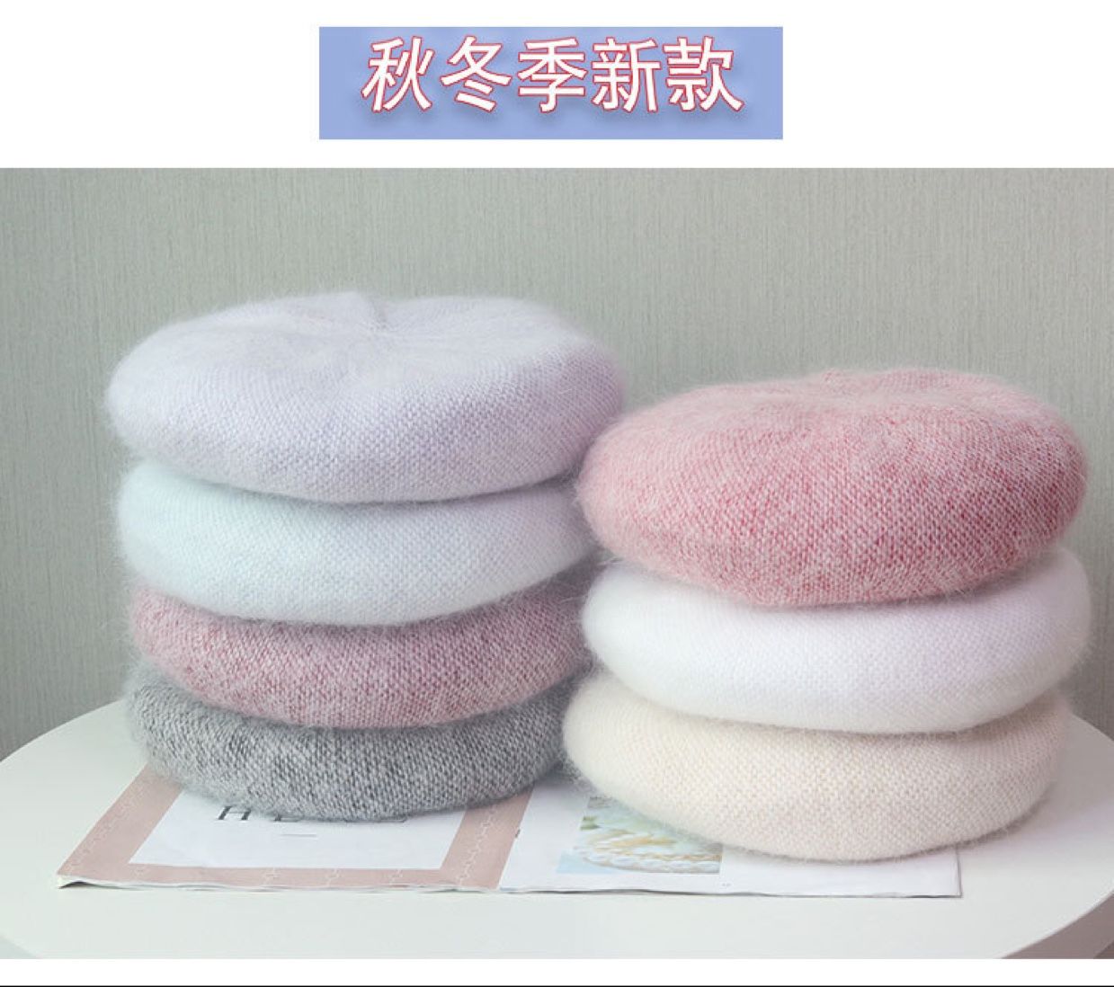 Angolan rabbit fur fashionable beret hats for men, grandmothers and grandpas, wool warm one-piece hats for winter new arrivals detail image 2