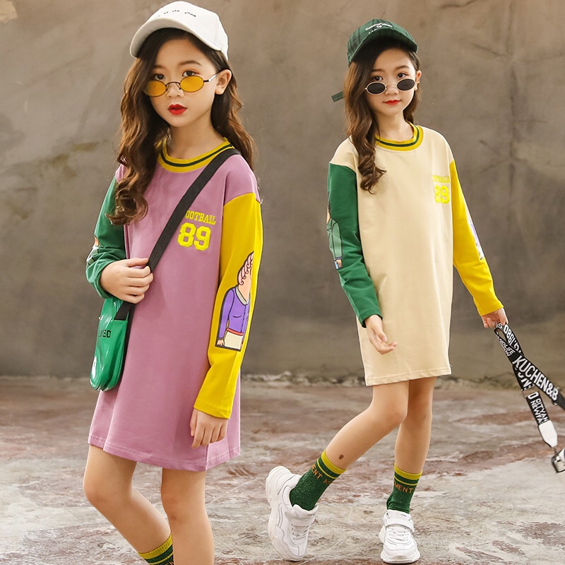 童装女童卫衣2020春装新款中大童刺绣89字母中长款卫衣一件代发