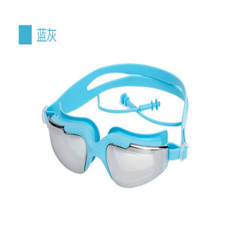 Feiduo swimming goggles: New adult waterproof and anti-fog one-piece earplugs, electroplated goggles, large frame swimming goggles detail image 1