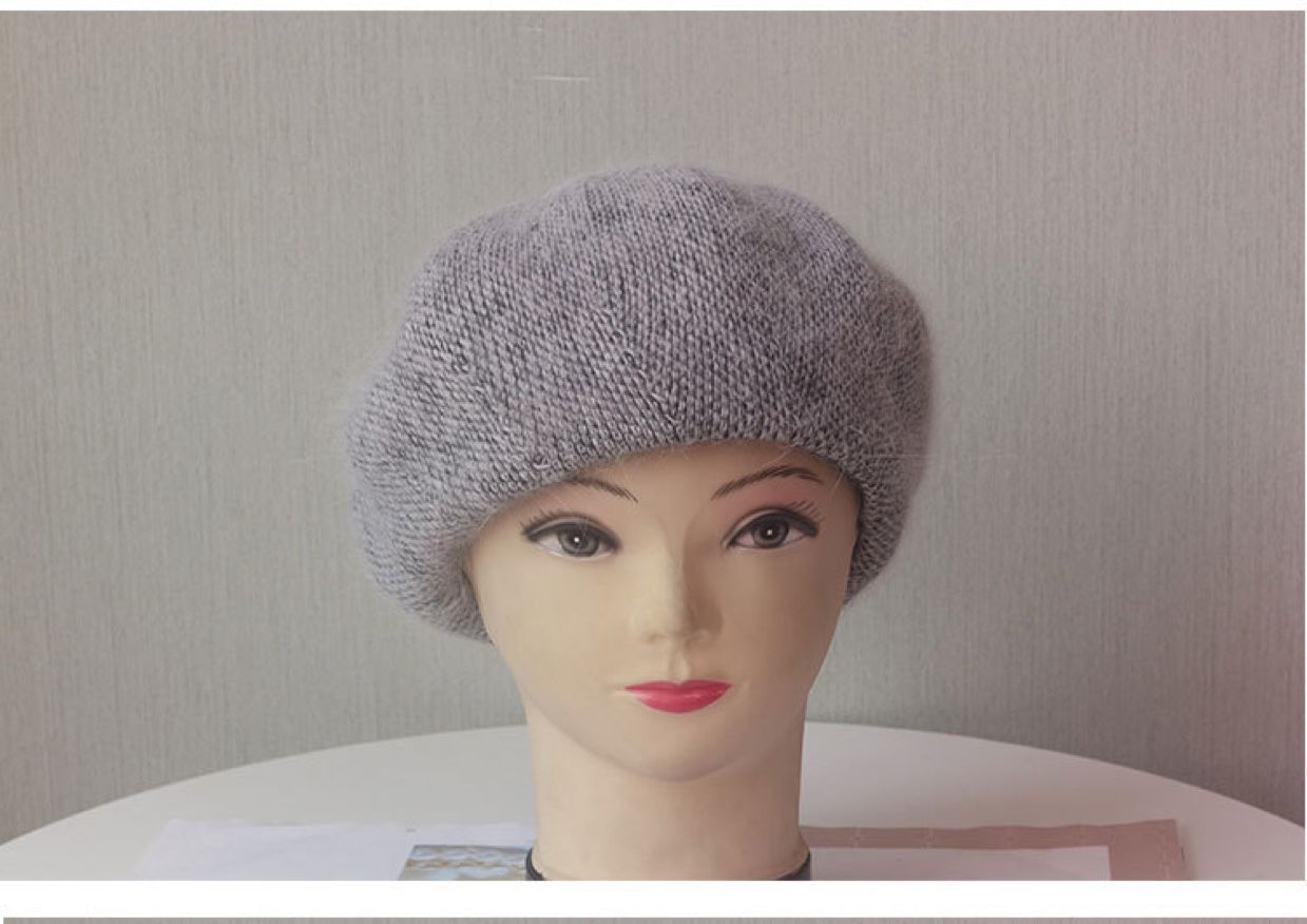 Angolan rabbit fur fashionable beret hats for men, grandmothers and grandpas, wool warm one-piece hats for winter new arrivals detail image 1