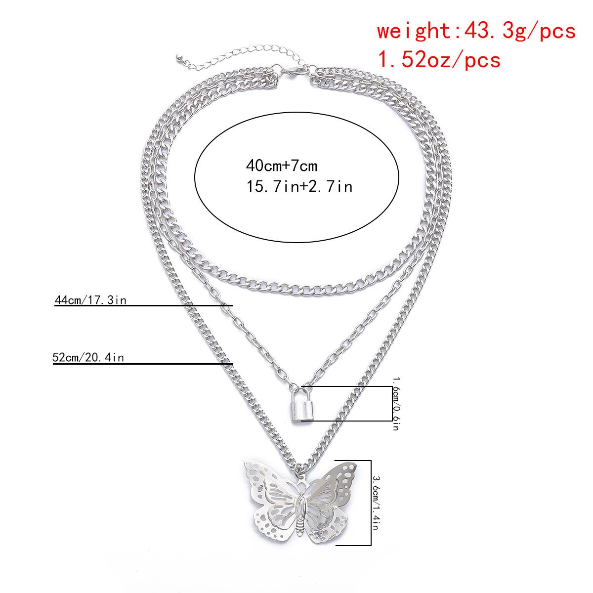 European and American cross-border jewelry, simple ins metal lock-shaped pendant necklace, fashionable and exaggerated hollowed-out large butterfly necklace detail image 3