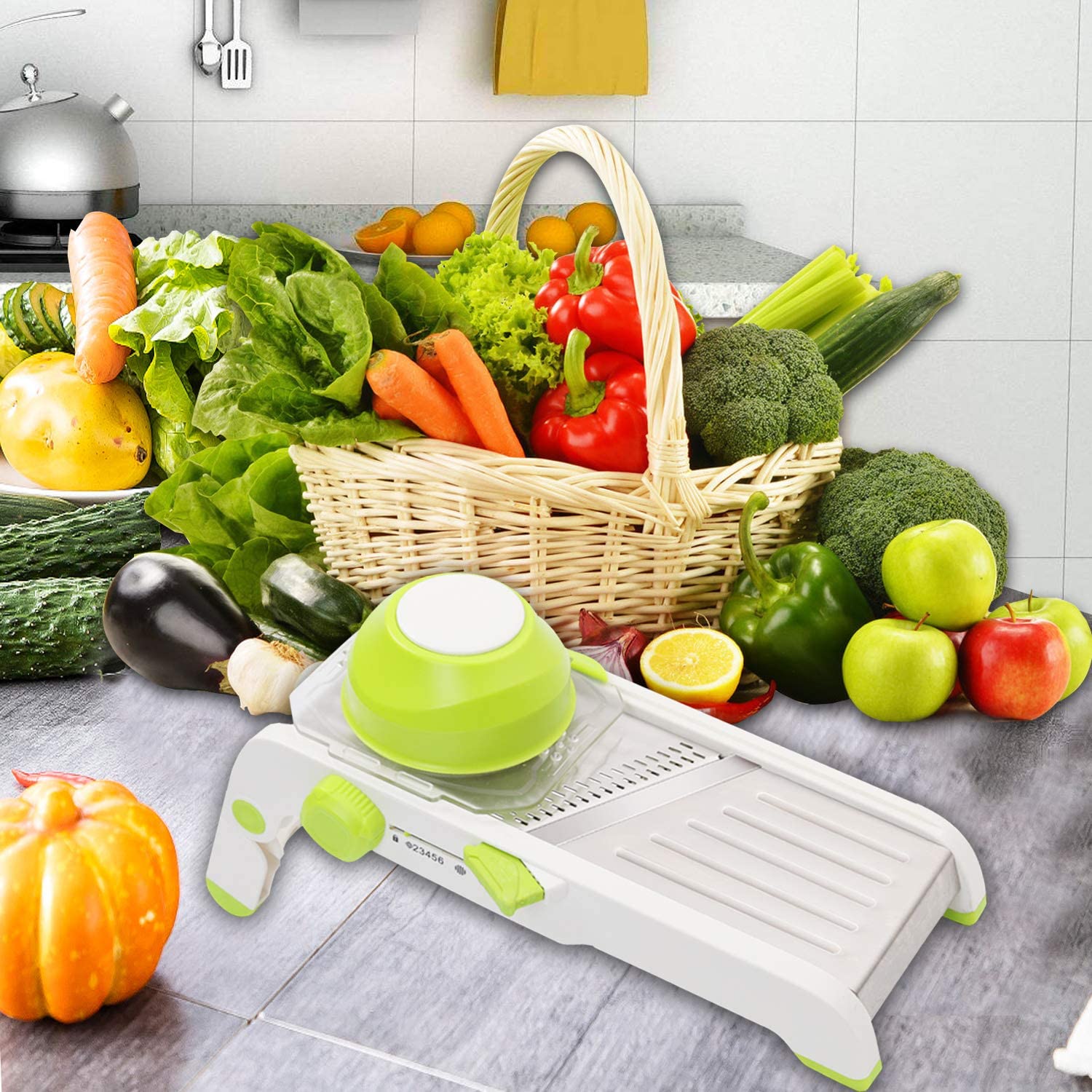 Upgraded home multi-functional vegetable cutter, stainless steel slicing wonder, adjustable grilling, slicing and flower cutting wonder detail image 1