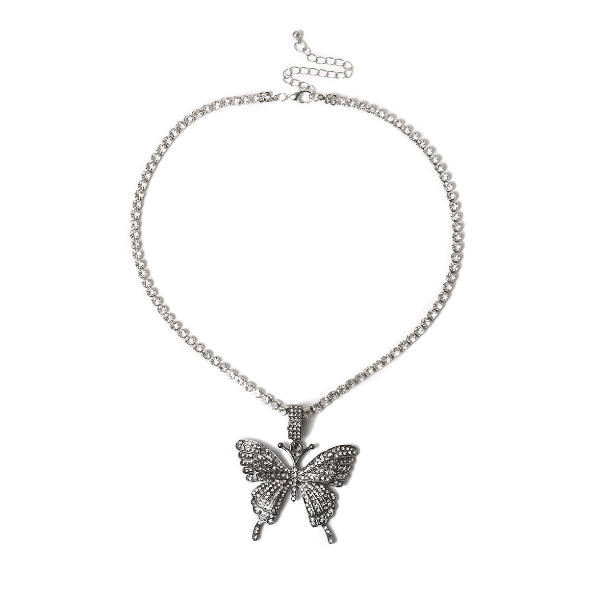 European and American cross-border jewelry fashion street style sparkling diamond collarbone chain necklace, elegant ins diamond-encrusted large butterfly necklace for women detail image 8