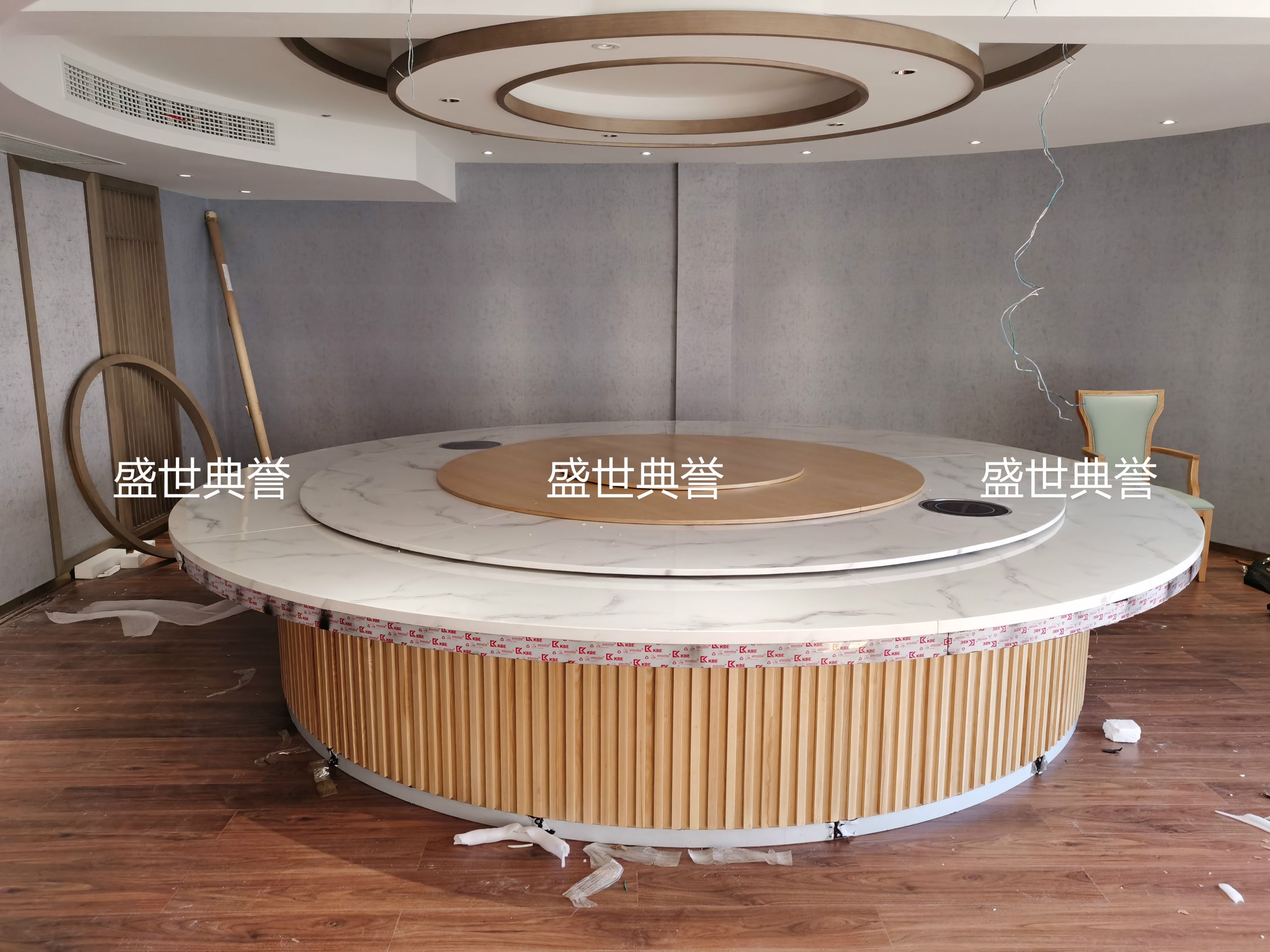杭州度假酒店轻奢电动餐桌定做 会所4.2米大理石电动转盘大圆桌子详情图9