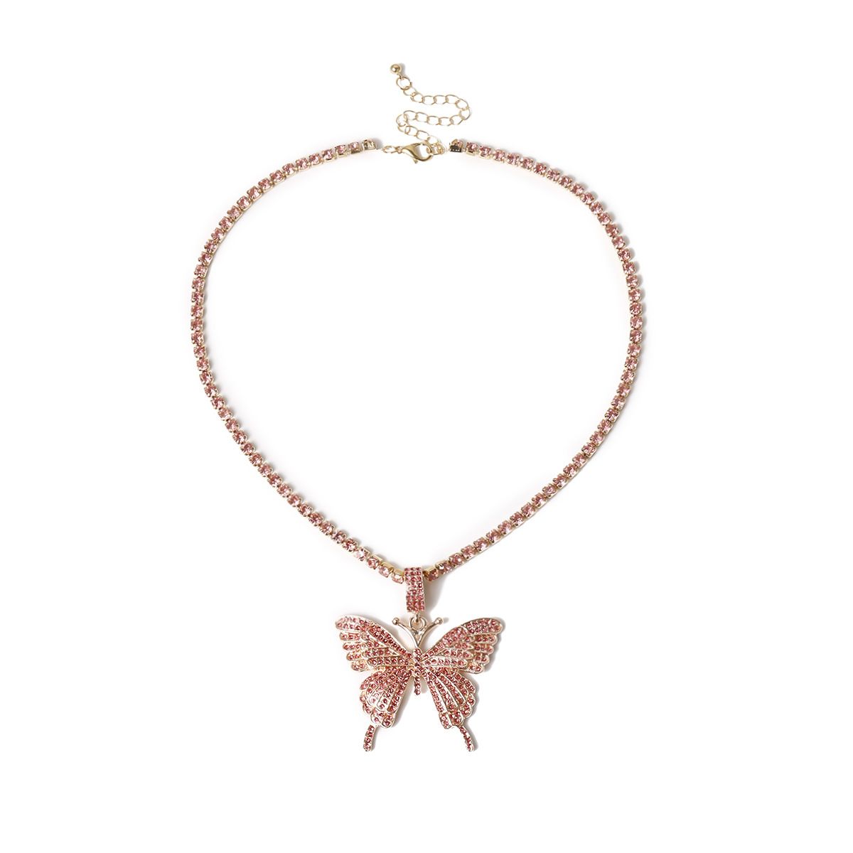 European and American cross-border jewelry fashion street style sparkling diamond collarbone chain necklace, elegant ins diamond-encrusted large butterfly necklace for women detail image 10