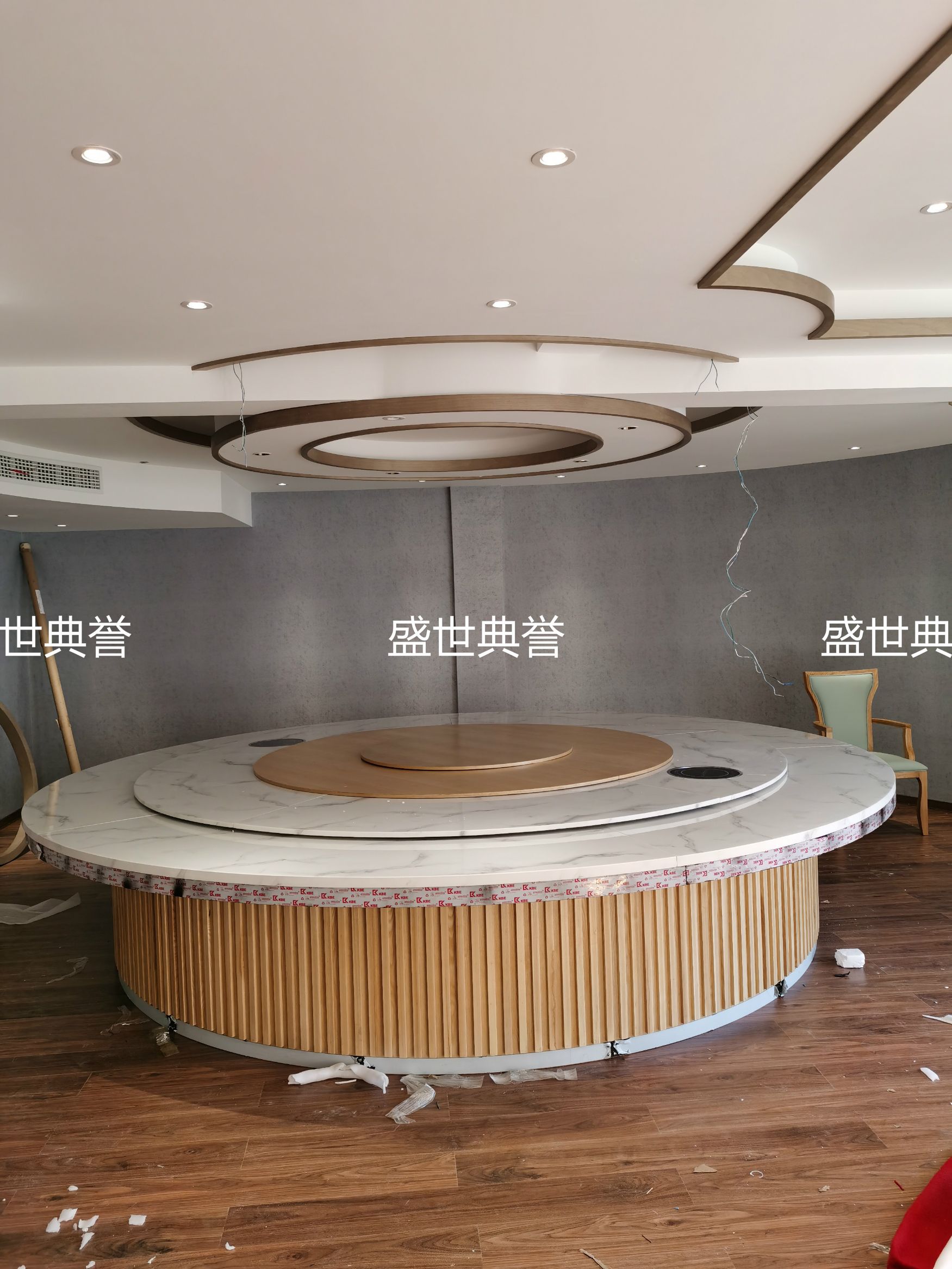 杭州度假酒店轻奢电动餐桌定做 会所4.2米大理石电动转盘大圆桌子详情图8