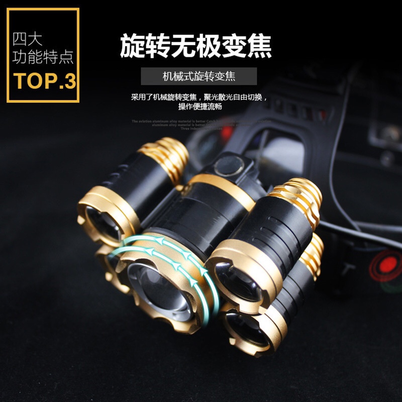 头灯跨境货源 5LED伸缩变焦T6头灯 升级版飞机头灯 充电防水头灯详情图6