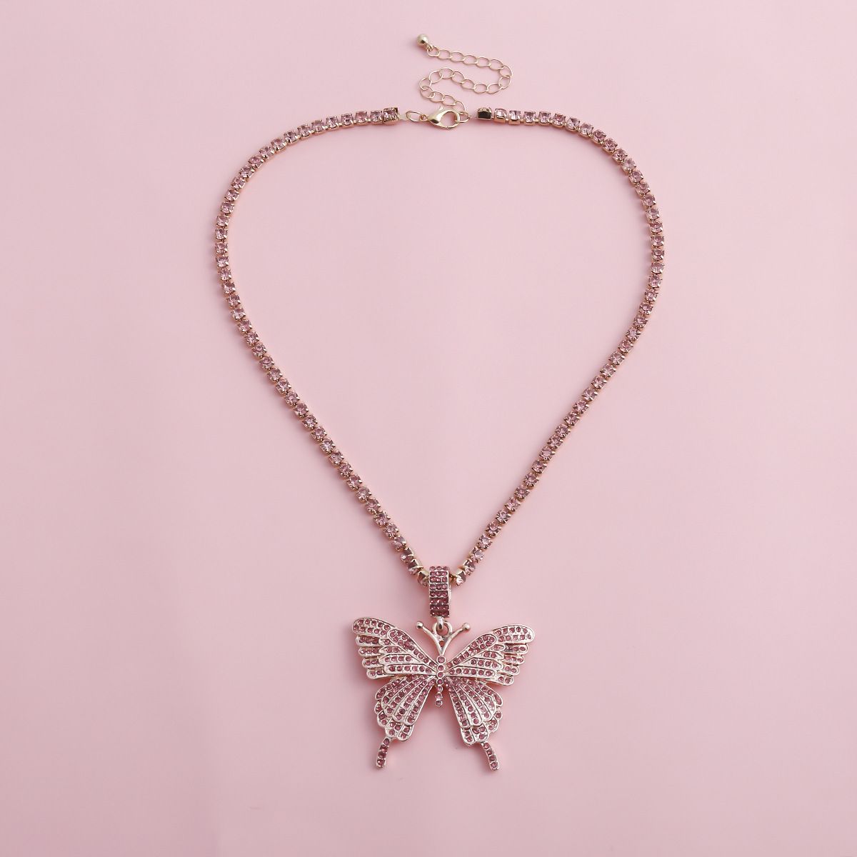 European and American cross-border jewelry fashion street style sparkling diamond collarbone chain necklace, elegant ins diamond-encrusted large butterfly necklace for women detail image 11