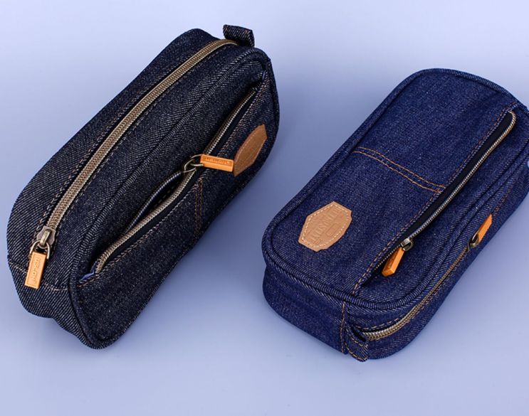 Denim series large capacity student stationery bag Double zipper simple stationery storage bag pencil bag