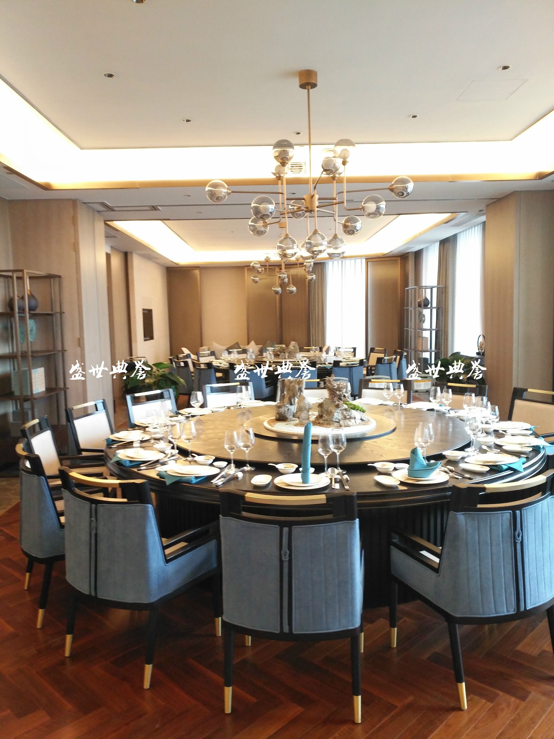 上海五星级酒店包厢家具定做会所新中式实木电动餐桌饭店电动圆桌详情图12