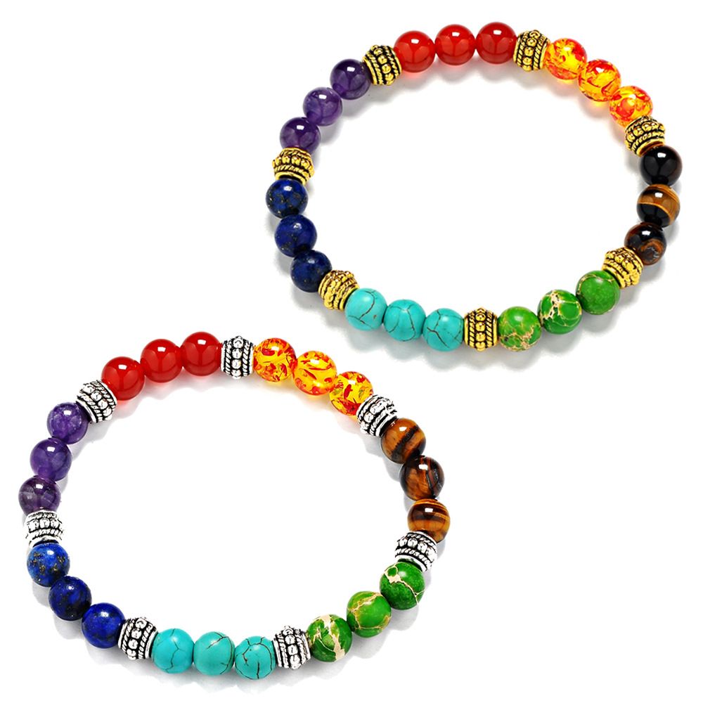 Natural optimized stone amethyst agate tiger stone prayer bead bracelet CHAKRA Seven Chakras Yoga Energy Stone bracelet details Picture