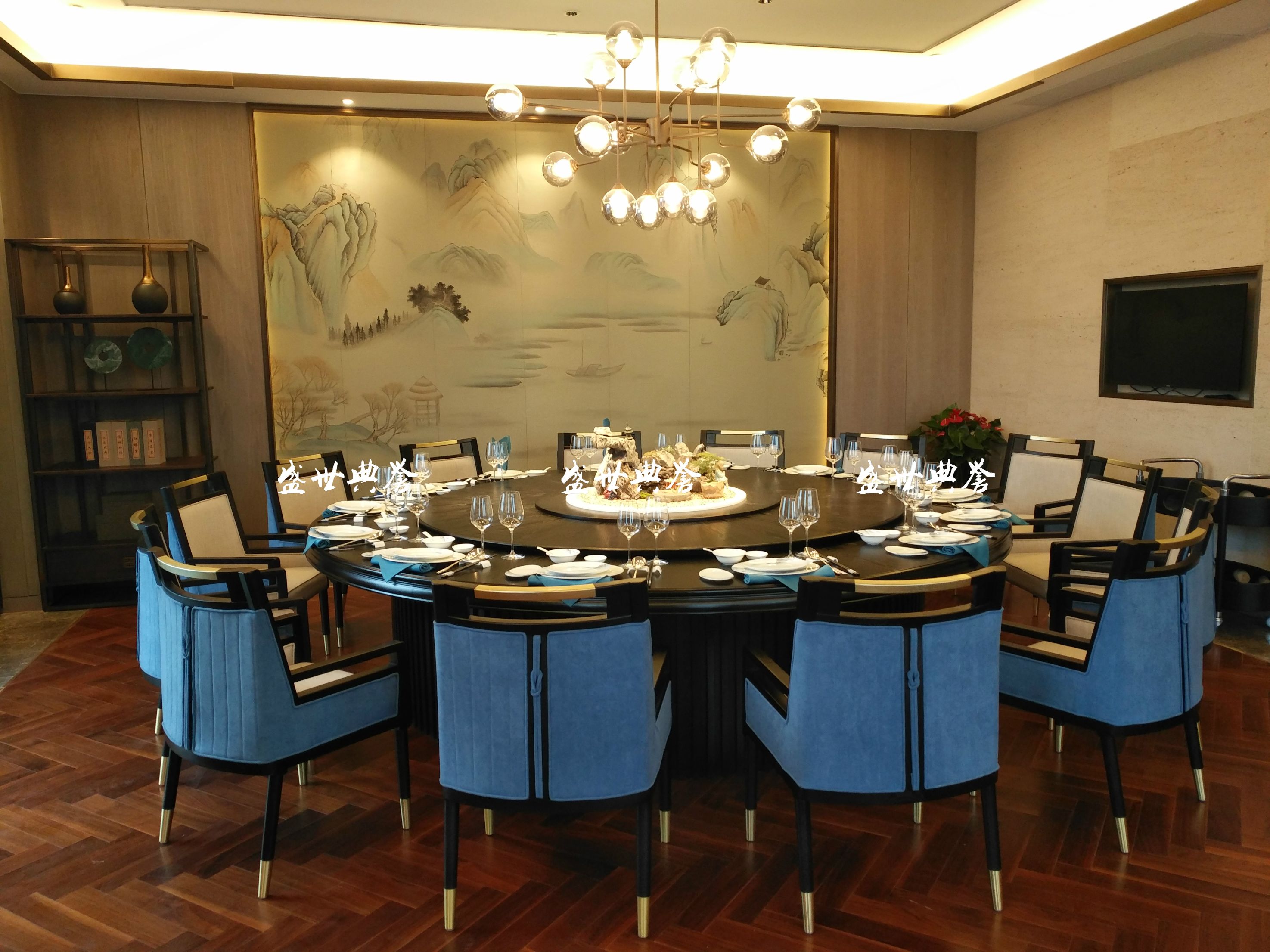 上海五星级酒店包厢家具定做会所新中式实木电动餐桌饭店电动圆桌详情图16