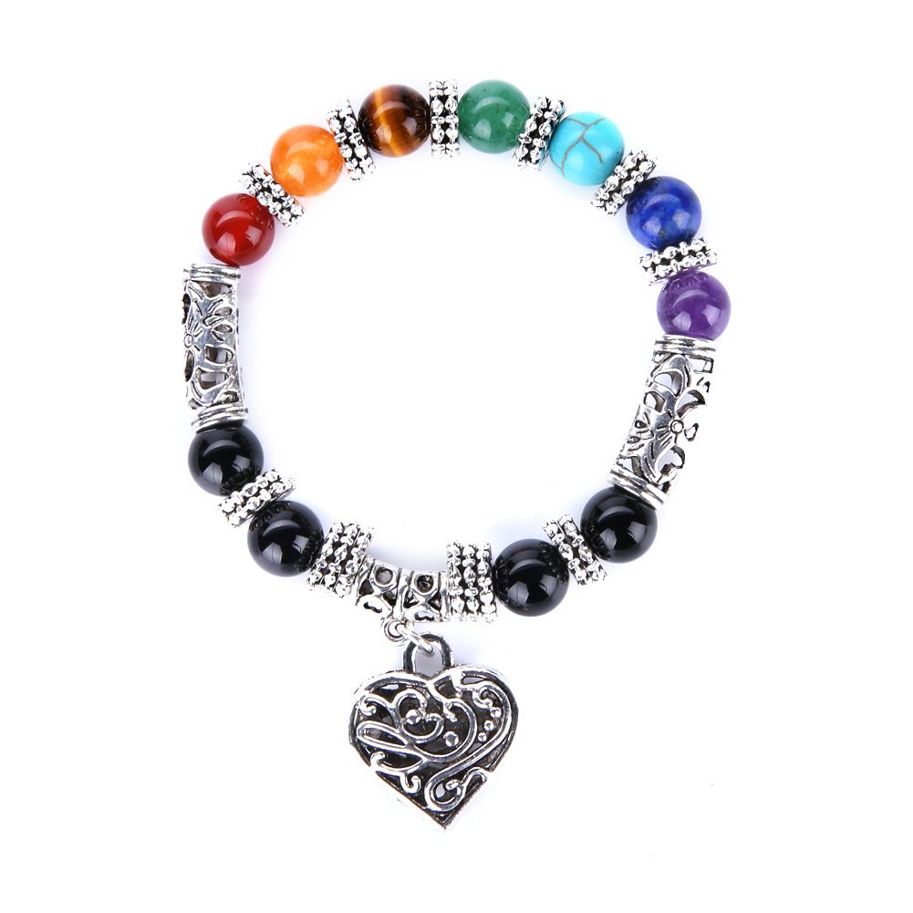 8mm black agate natural stone A-grade yoga Seven Chakra bracelet