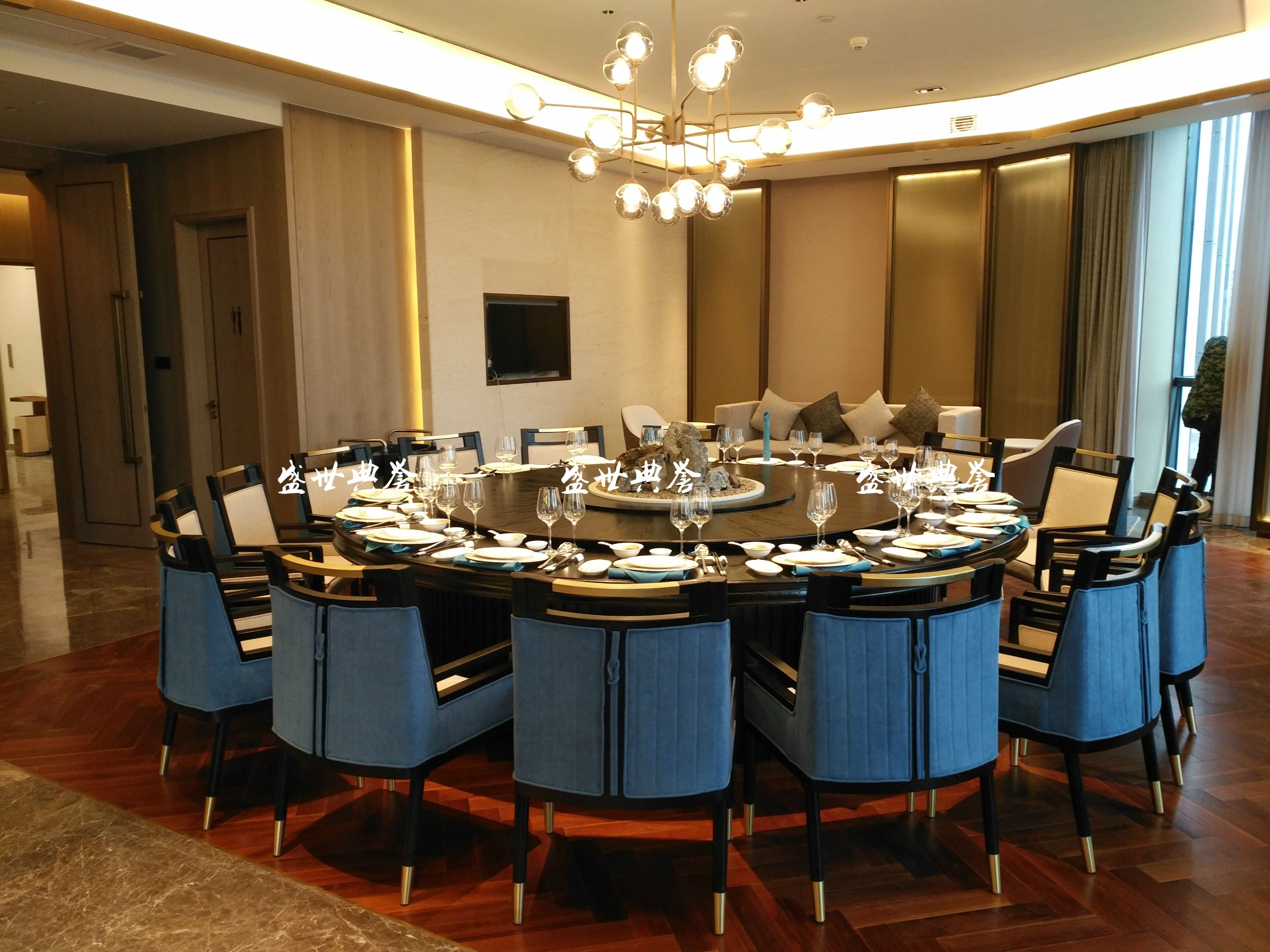 上海五星级酒店包厢家具定做会所新中式实木电动餐桌饭店电动圆桌详情图17