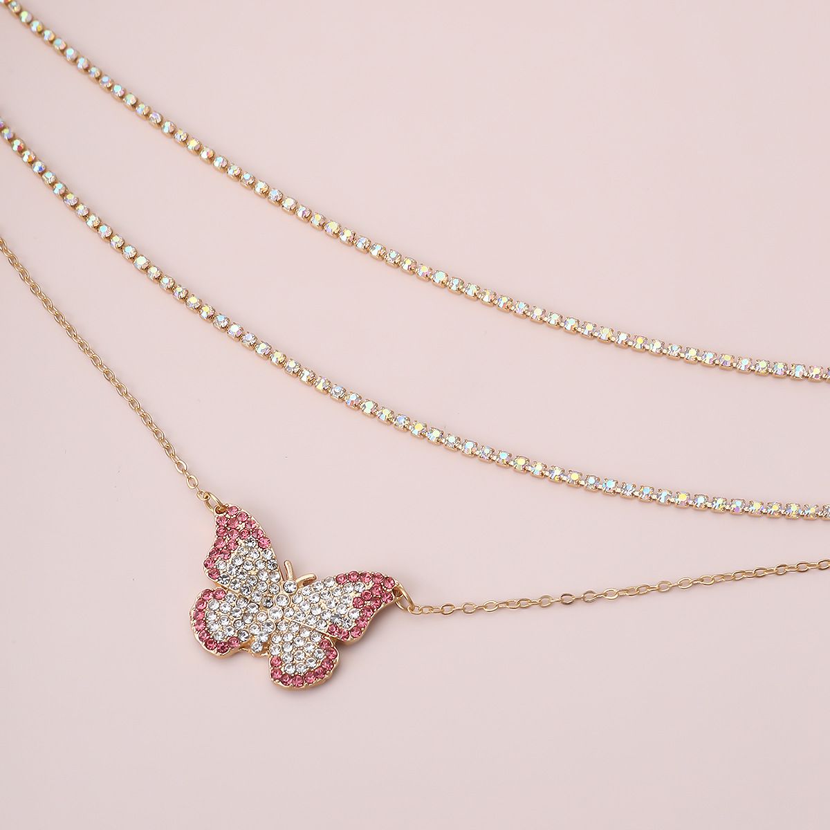 European and American cross-border jewelry, simple and elegant diamond-encrusted chain necklace, exquisite colorful full diamond butterfly collarbone necklace for women detail image 3