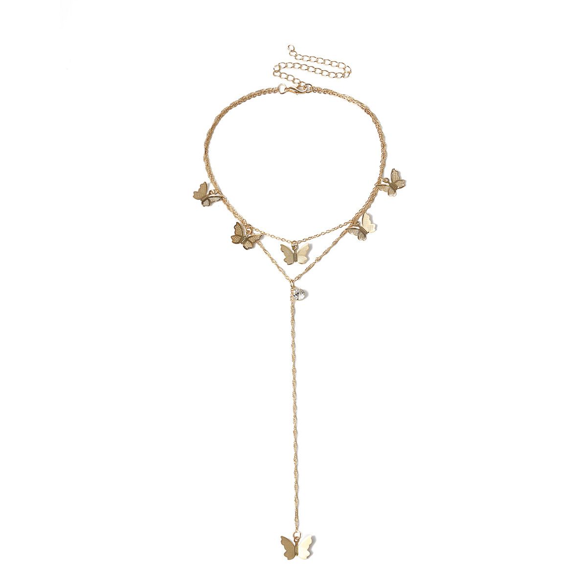 European and American cross-border jewelry, fashionable tassel and diamond-encrusted collarbone chain necklace, simple and elegant butterfly multi-layer necklace for women detail image 1