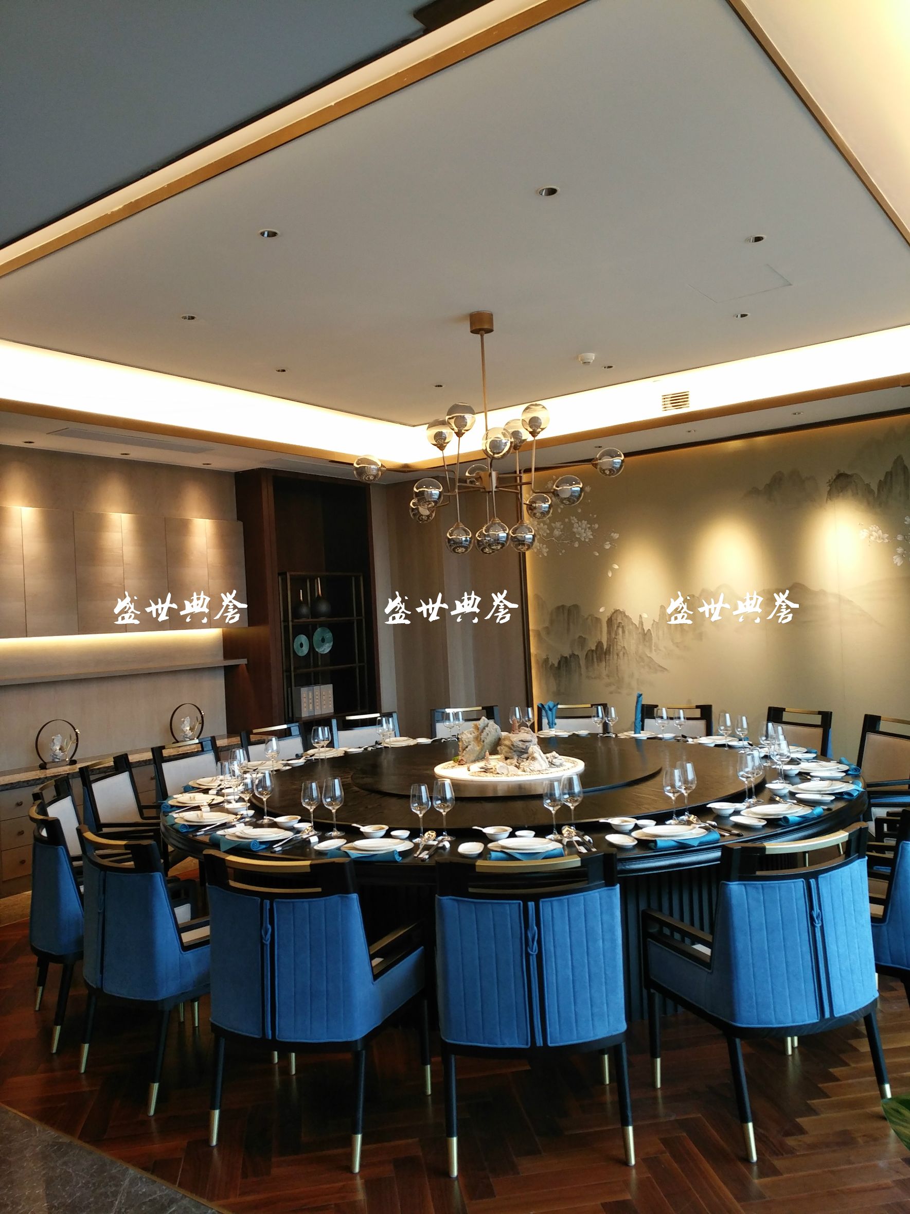 上海五星级酒店包厢家具定做会所新中式实木电动餐桌饭店电动圆桌详情图10