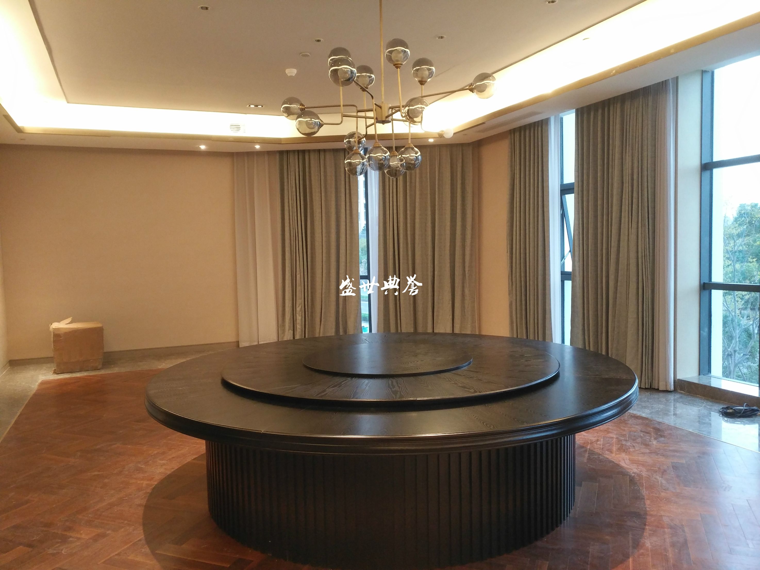 上海五星级酒店包厢家具定做会所新中式实木电动餐桌饭店电动圆桌详情图8