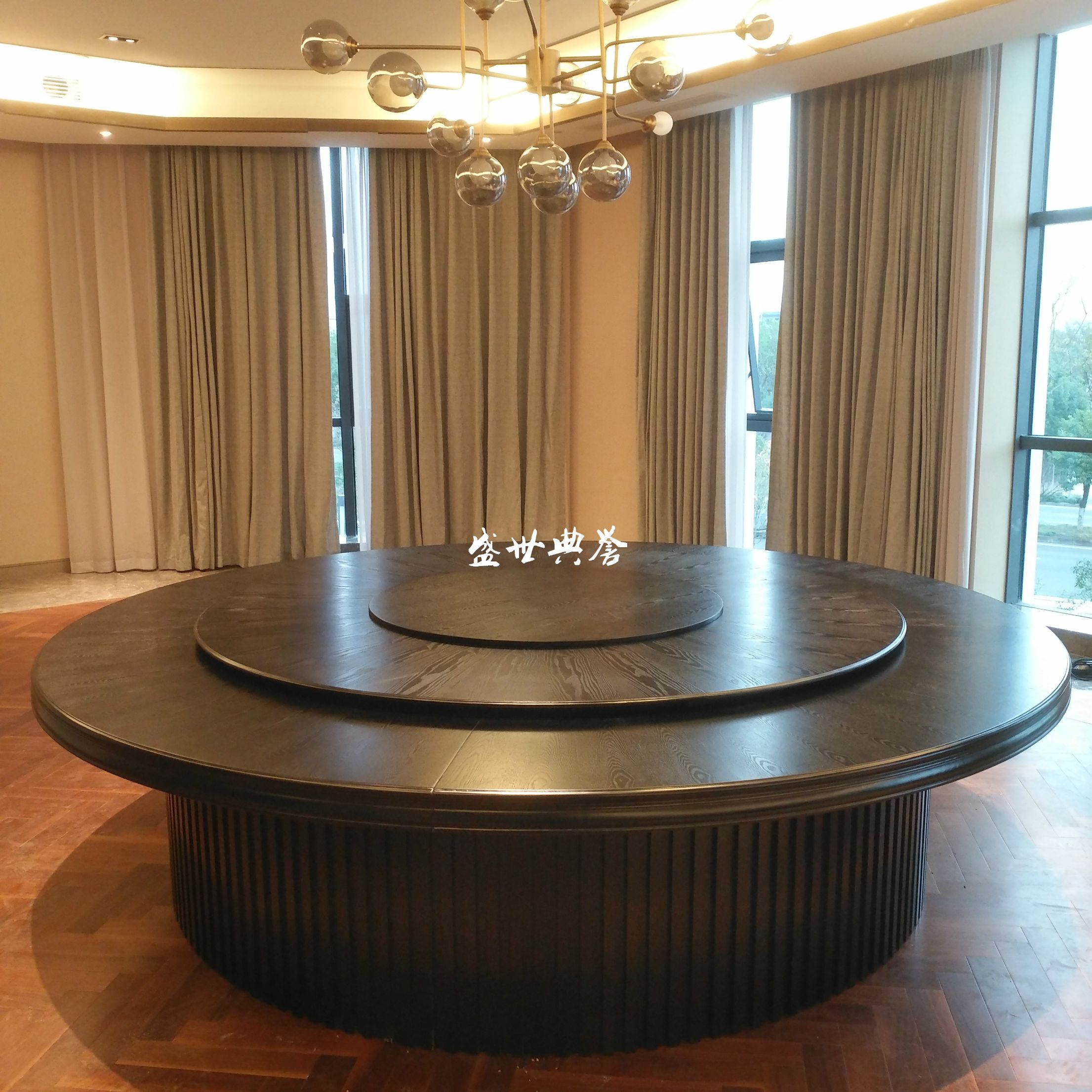 上海五星级酒店包厢家具定做会所新中式实木电动餐桌饭店电动圆桌详情图2