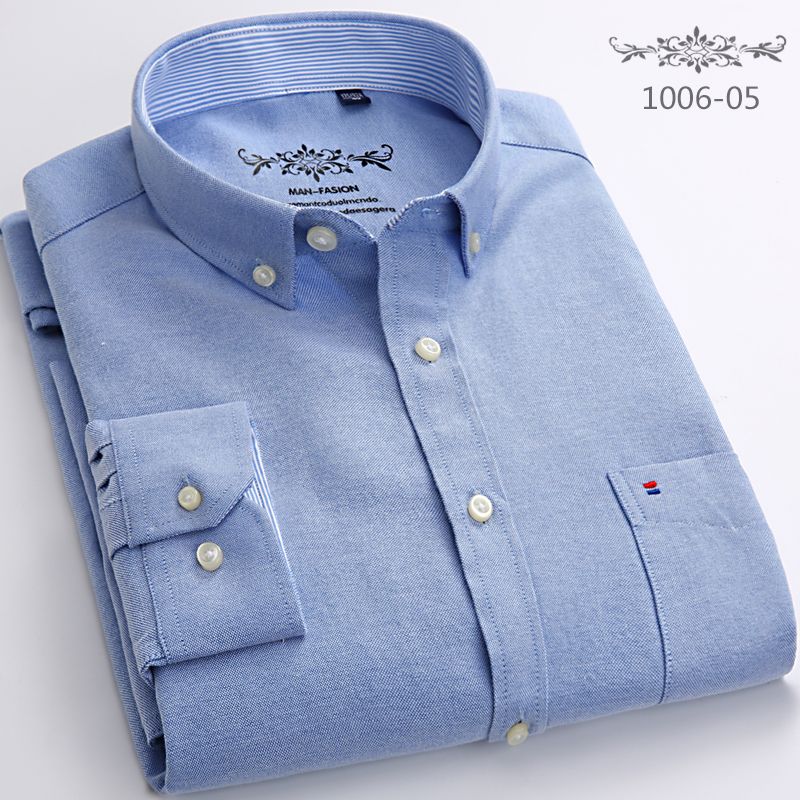 Oxford-spun shirt men's long sleeve men's casual spring and autumn cotton shirt Japanese shirt white shirt overalls thumbnail