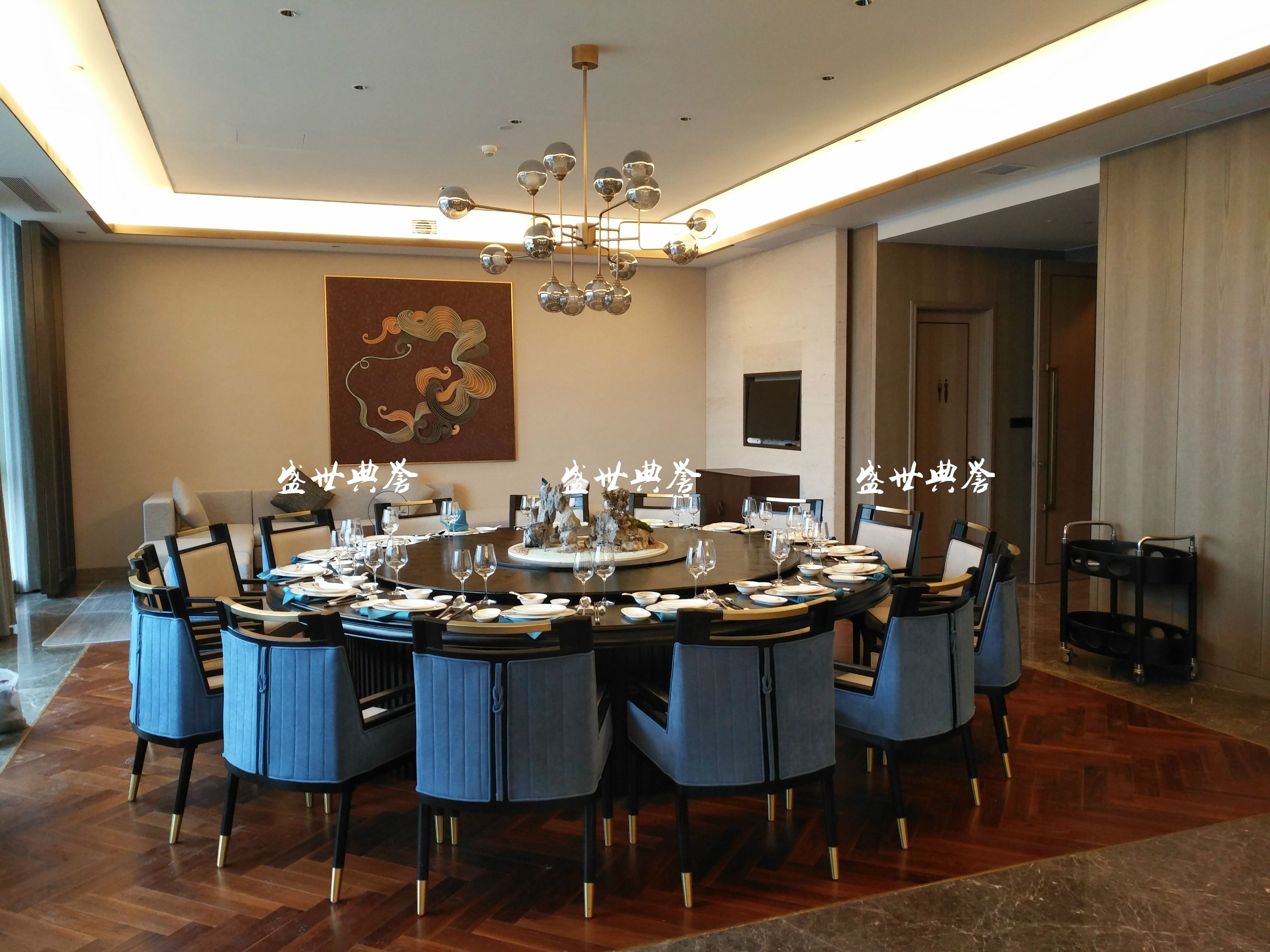 上海五星级酒店包厢家具定做会所新中式实木电动餐桌饭店电动圆桌详情图18