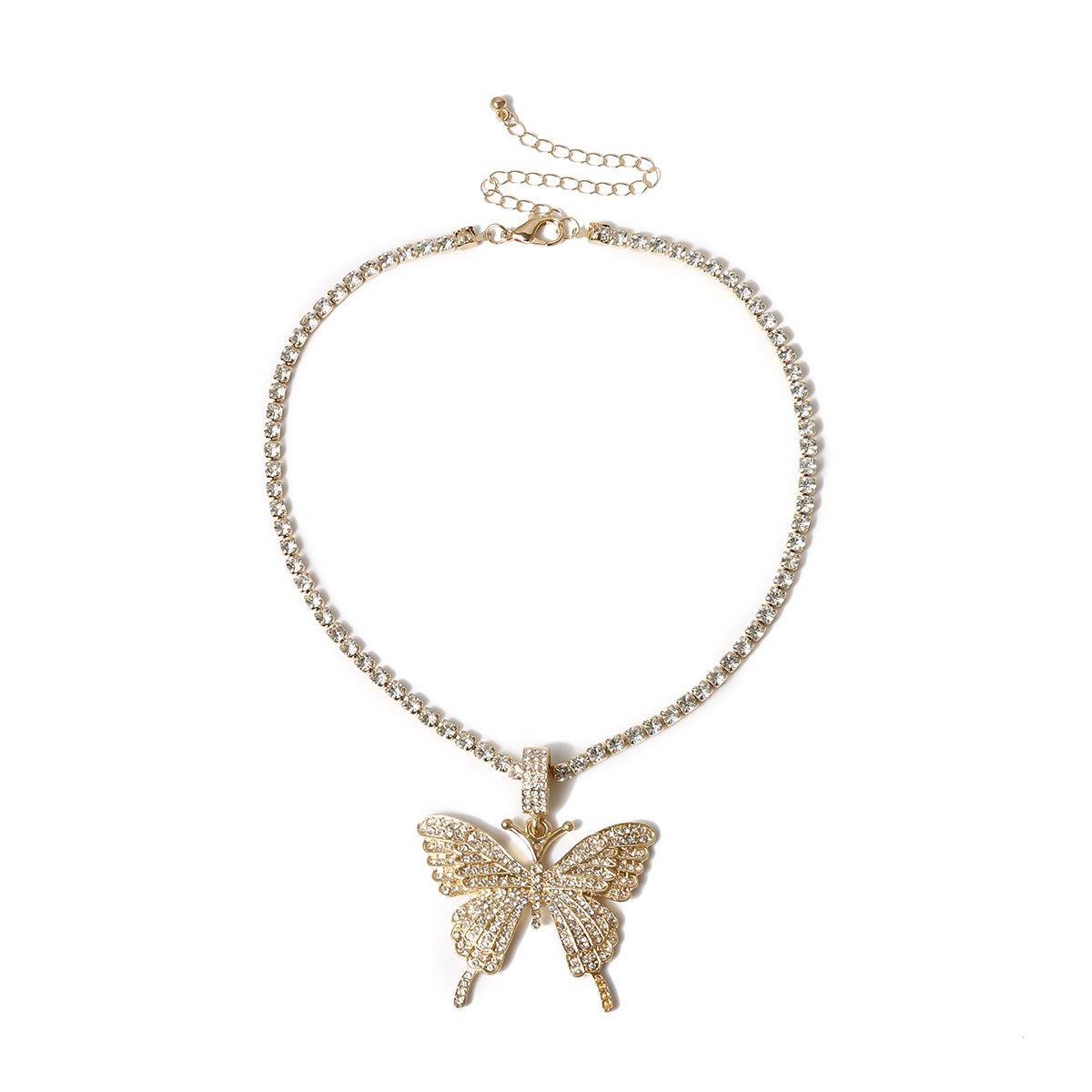 European and American cross-border jewelry fashion street style sparkling diamond collarbone chain necklace, elegant ins diamond-encrusted large butterfly necklace for women detail image 4